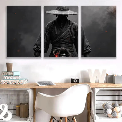 3pcs Man in a Samurai Costume ART Wall Art Set Canvas Framed 60x90cm - High Quality Print 100% Australian Made Wall Canvas Ready to Hang