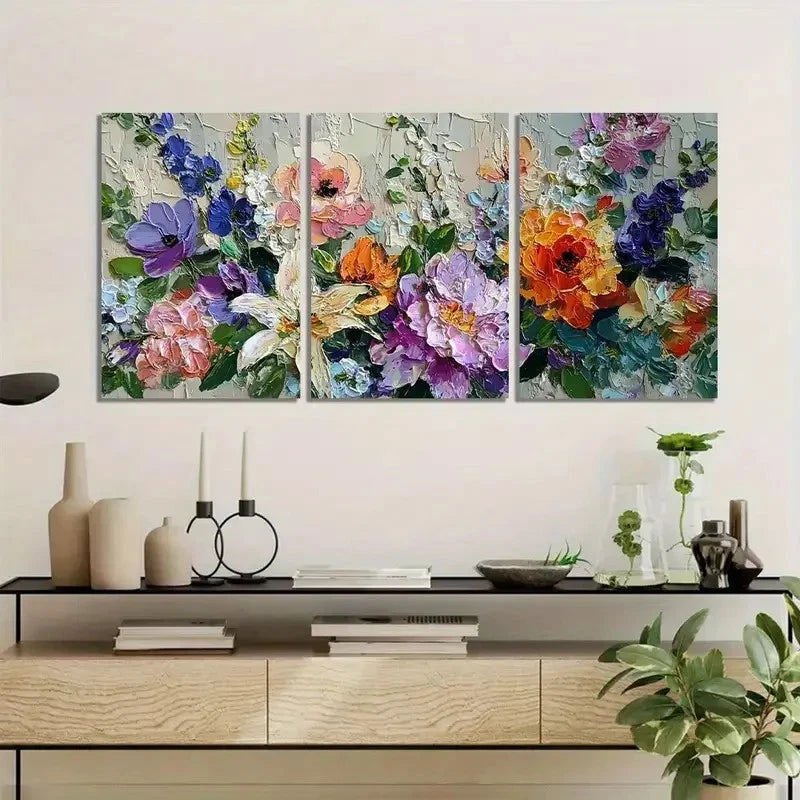 3pcs Monet-Style Flower Retro Art Painting Metal Print Ready to Hang Art