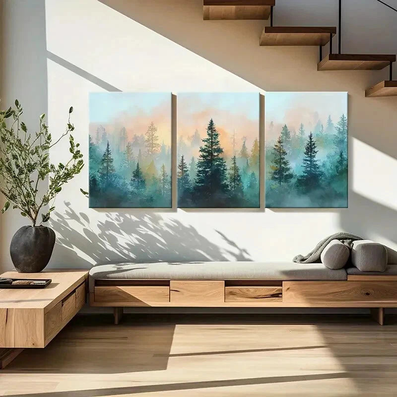 3pcs Forest Silhouette Misty Nature Landscape Metal Print Ready to Hang Art