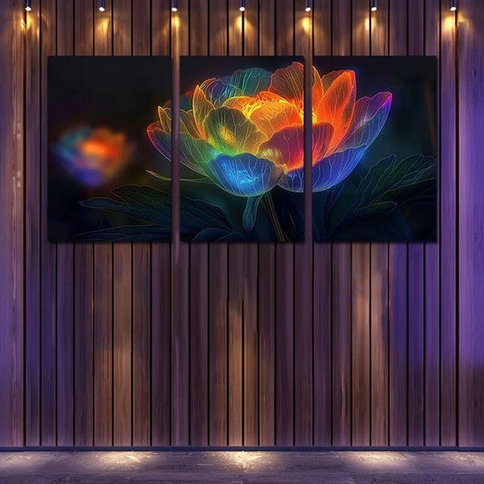 3pcs Peony Flower with Rainbow Colors Metal Print Ready to Hang Art