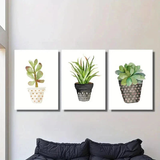 3pcs Cartoon Succulent &amp; Cactus Metal Print Ready to Hang Art