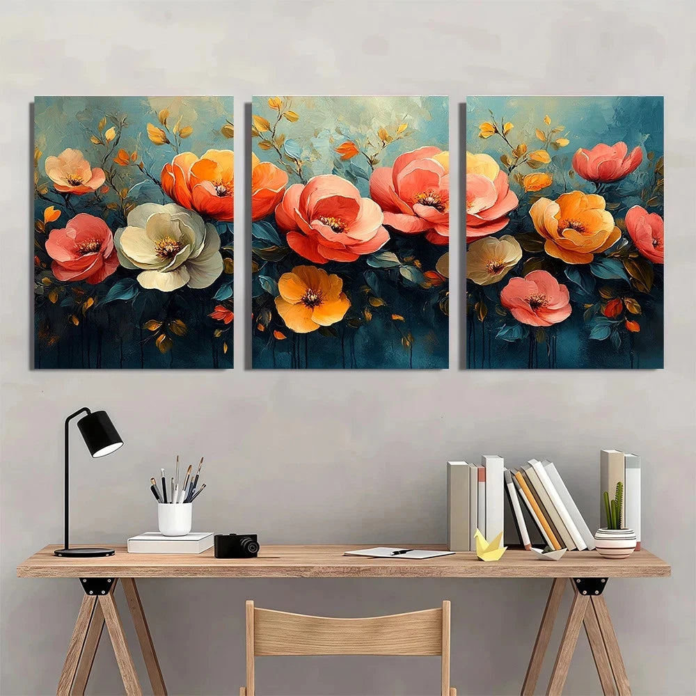 3pcs Colorful Abstract Desert Blooming Flowers Wall Art Set Canvas Framed 60x90cm - High Quality Print 100% Australian Made Wall Canvas Ready to Hang