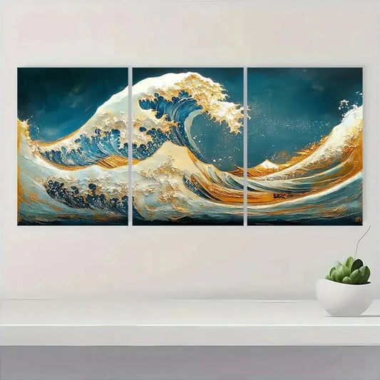 3pcs Great Wave Off Kanagawa Panoramic Metal Print Ready to Hang Art