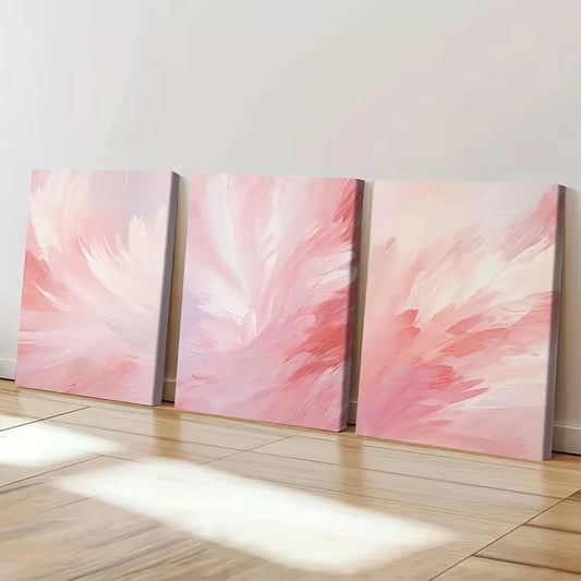 3pcs Pink and White Abstract Brush Stroke Wall Art Set Canvas Framed 60x90cm - High Quality Print 100% Australian Made Wall Canvas Ready to Hang