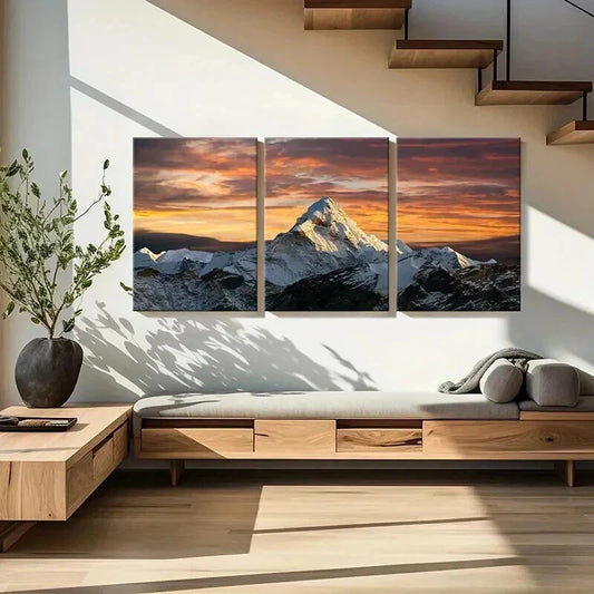 3pcs Natural Landscape Snow Mountains Sunset Wall Art Set Canvas Framed 40x60cm - High Quality Print 100% Australian Made Wall Canvas Ready to Hang
