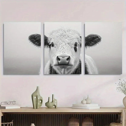3pcs Black and White Cow Bohemian Modern Metal Print Ready to Hang Art