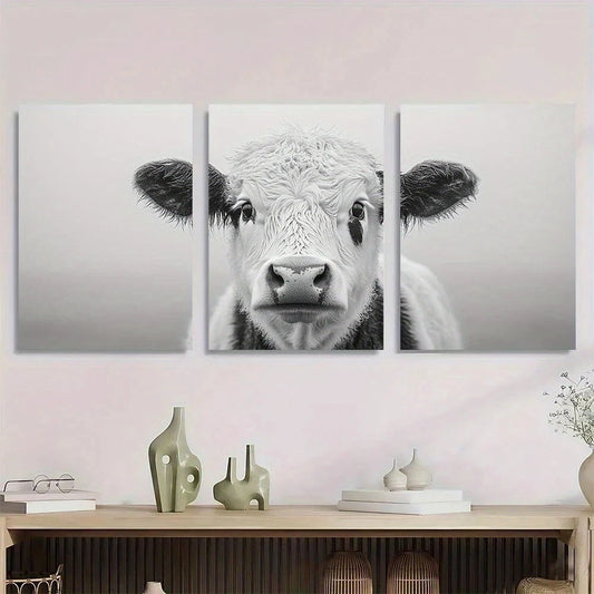 3pcs Black and White Cow Bohemian Modern Metal Print Ready to Hang Art
