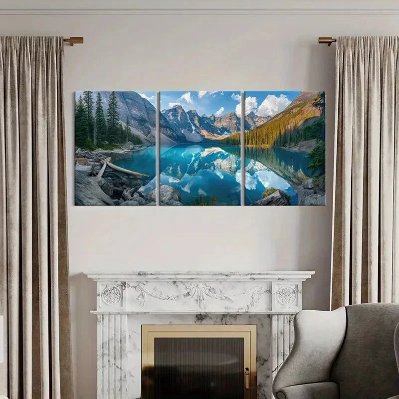 3pcs Mountain Reflection Lake Serenity Landscape Metal Print Ready to Hang Art