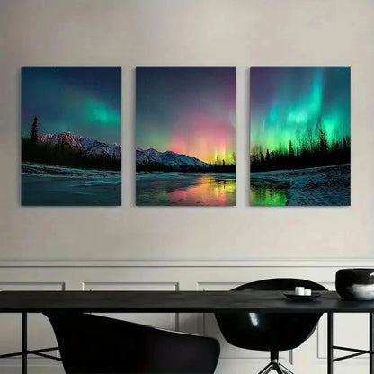 3pcs Northern Lights Over Alaska Art Painting Metal Print Ready to Hang Art