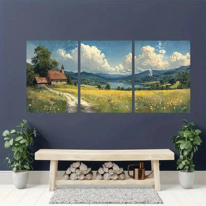 3pcs Housatonic Valley Landscape Art Painting Metal Print Ready to Hang Art