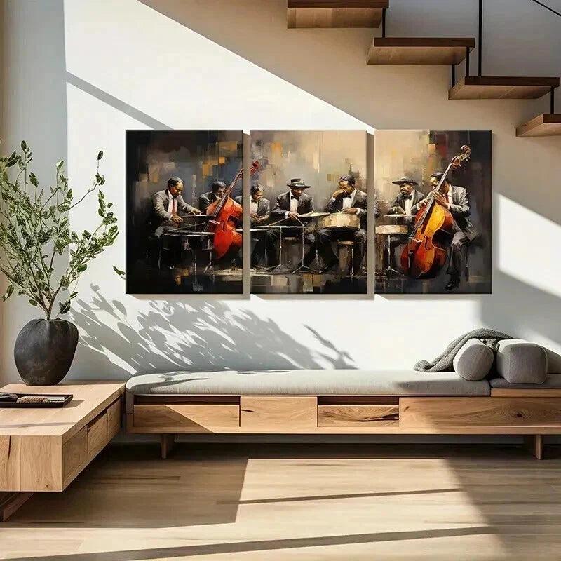 3pcs Abstract Jazz Band Performance Wall Art Set Canvas Framed 40x60cm - High Quality Print 100% Australian Made Wall Canvas Ready to Hang