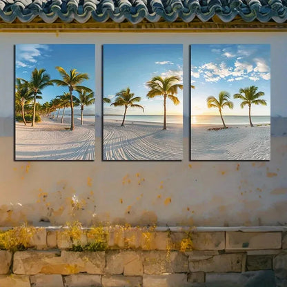 3pcs Beautiful Palm Trees on The Beautiful Beach Metal Print Ready to Hang Art