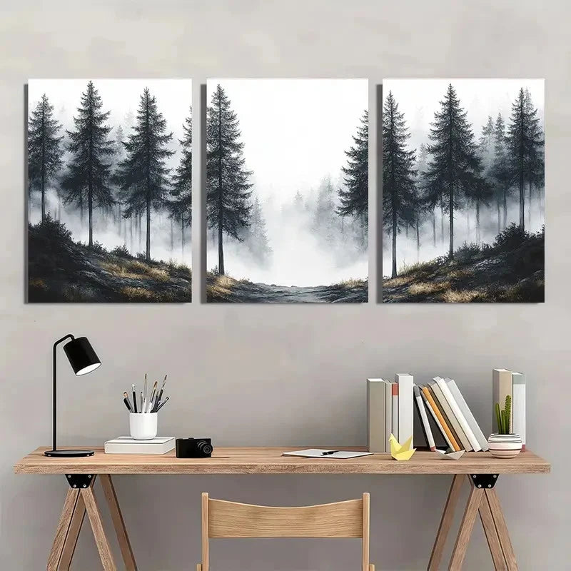 3pcs Sketch Pine Trees Landscape Nature Perfect Wall Art Set Canvas Framed 40x60cm - High Quality Print 100% Australian Made Wall Canvas Ready to Hang