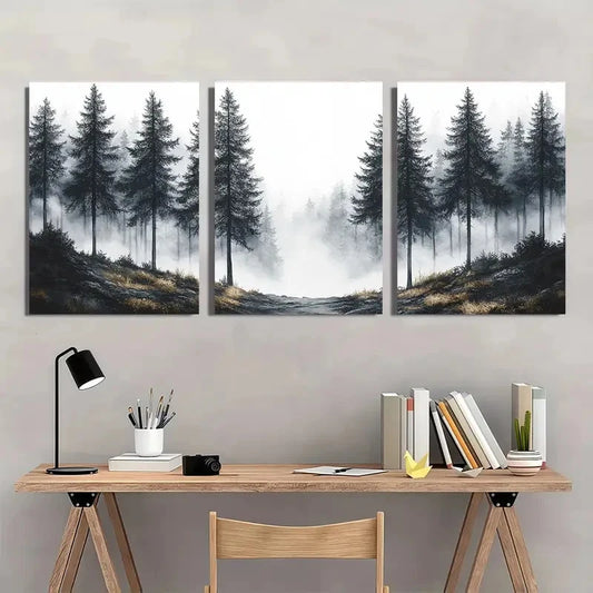 3pcs Sketch Pine Trees Landscape Nature Perfect Wall Art Set Canvas Framed 40x60cm - High Quality Print 100% Australian Made Wall Canvas Ready to Hang