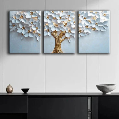 3pcs White Tree Life Luxurious Metal Print Ready to Hang Art