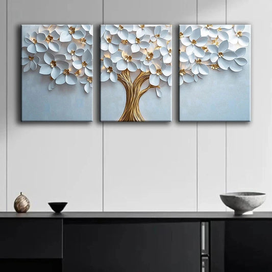 3pcs White Tree Life Luxurious Metal Print Ready to Hang Art
