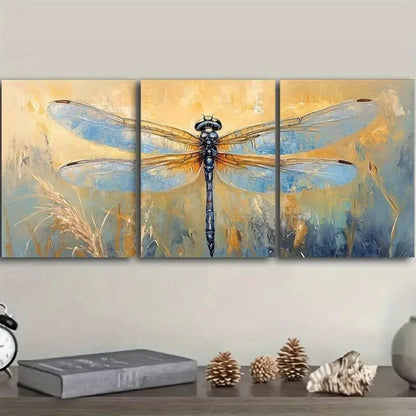 3pcs Modern Large Blue Dragonfly Metal Print Ready to Hang Art