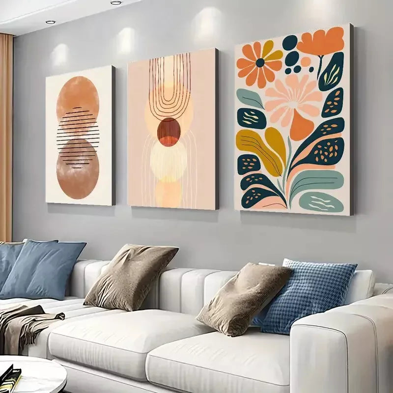 3pcs Boho Chic Wall Art Set, Abstract Line Drawing & Floral Canvas Framed 40x60cm - High Quality Print 100% Australian Made Wall Canvas Ready to Hang