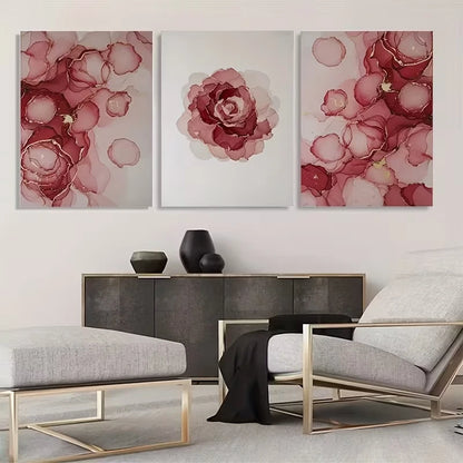 3pcs Red and White Abstract Floral Art  Wall Art Set Canvas Framed 50x70cm - High Quality Print 100% Australian Made Wall Canvas Ready to Hang