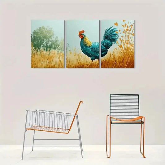 3pcs Colorful Rooster Farmhouse Decor Metal Print Ready to Hang Art