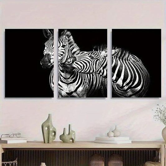 3pcs Black and White Zebra Wildlife Animal Metal Print Ready to Hang Art