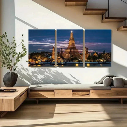 3pcs Bangkok Thailand Wat Arun Temple Wall Art Set Canvas Framed 40x60cm - High Quality Print 100% Australian Made Wall Canvas Ready to Hang
