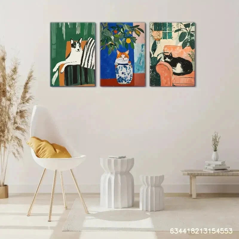 3pcs Living Visual Tribute Puppy Cat Plants Metal Print Ready to Hang Art