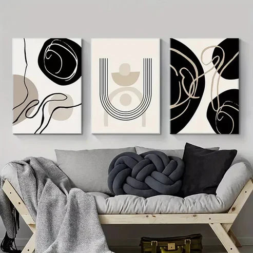 3pcs Abstract Mid Century Modern Boho Wall Art Canvas Framed 60x90cm - High Quality Print 100% Australian Made Wall Canvas Ready to Hang