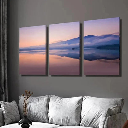 3pcs Foggy Mountains Lake Reflection in Sunrise Wall Art Set Canvas Framed 40x60cm - High Quality Print 100% Australian Made Wall Canvas Ready to Hang