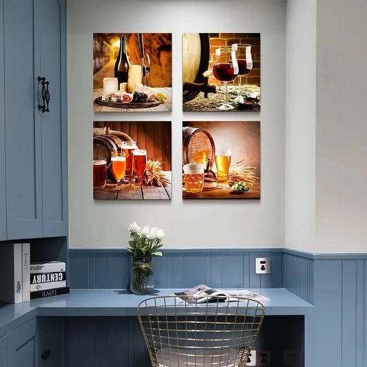 4pcs Ancient Ways Still Life Wine Glass Wall Art Canvas Framed