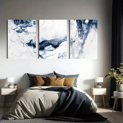 3pcs avy Blue Abstract Ocean Waves Canvas Framed 60x90 cm - High Quality Print 100% Australian Made Wall Canvas Ready to Hang