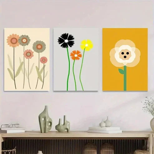 3pcs Modern Floral Colorful Flower Vertical Wall Art Set Canvas Unframed - High Quality Print 100% Australian Made Wall Canvas