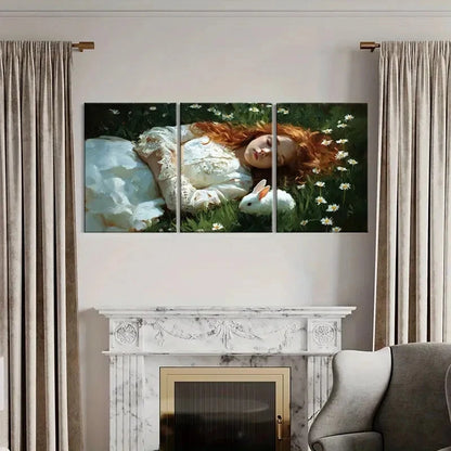 3pcs Garden Scene with Woman in Lace Dress Metal Print Ready to Hang Art