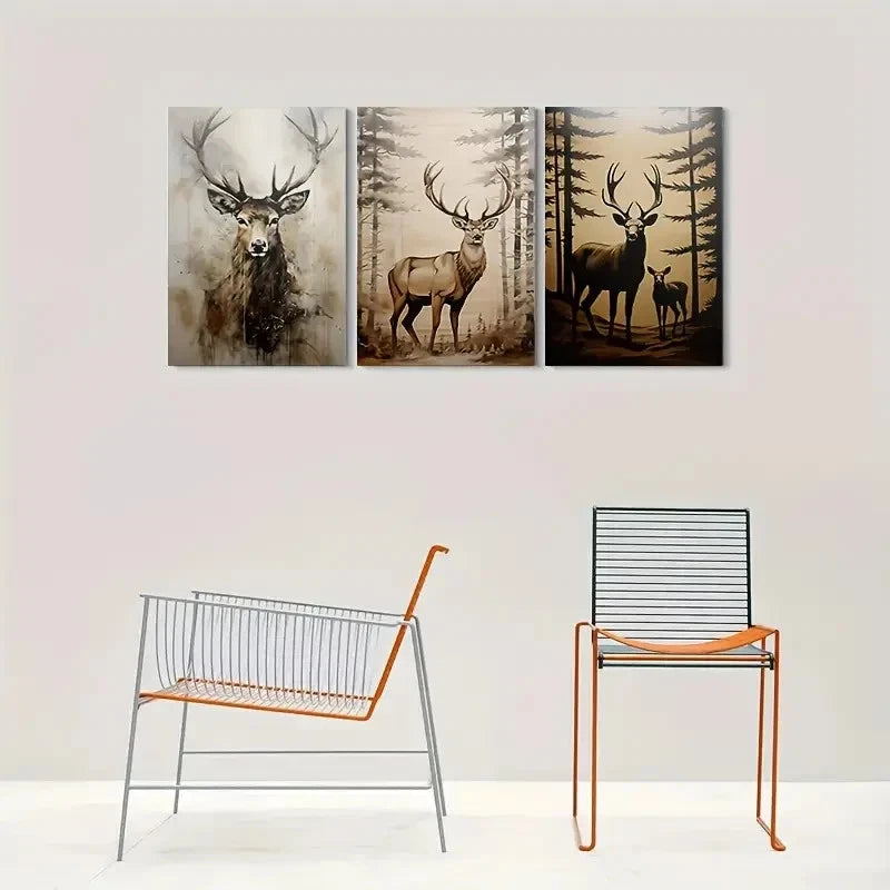 3pcs Nature Majesty Deer Family Wall Art Set Canvas Framed 40x60cm - High Quality Print 100% Australian Made Wall Canvas Ready to Hang