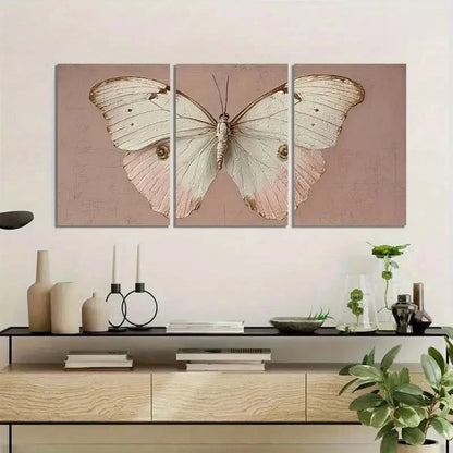 3pcs White Butterfly with Pale Pink Wings Metal Print Ready to Hang Art