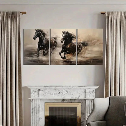 3pcs Running Horse Animal Artistic Painting Metal Print Ready to Hang Art