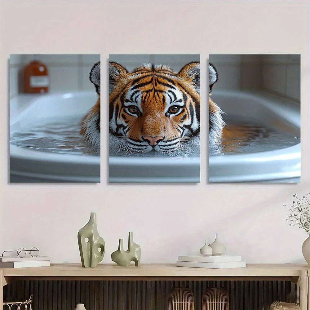 3pcs Playful Funny Tiger Humorous Metal Print Ready to Hang Art