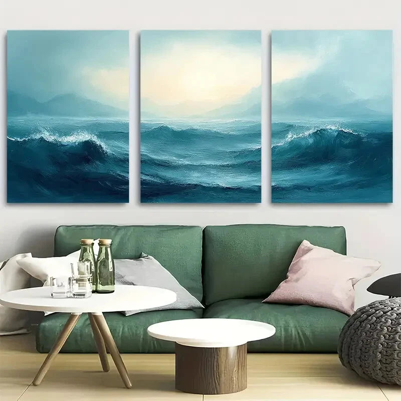 3pcs Ocean with Sky View Design Metal Print Ready to Hang Art