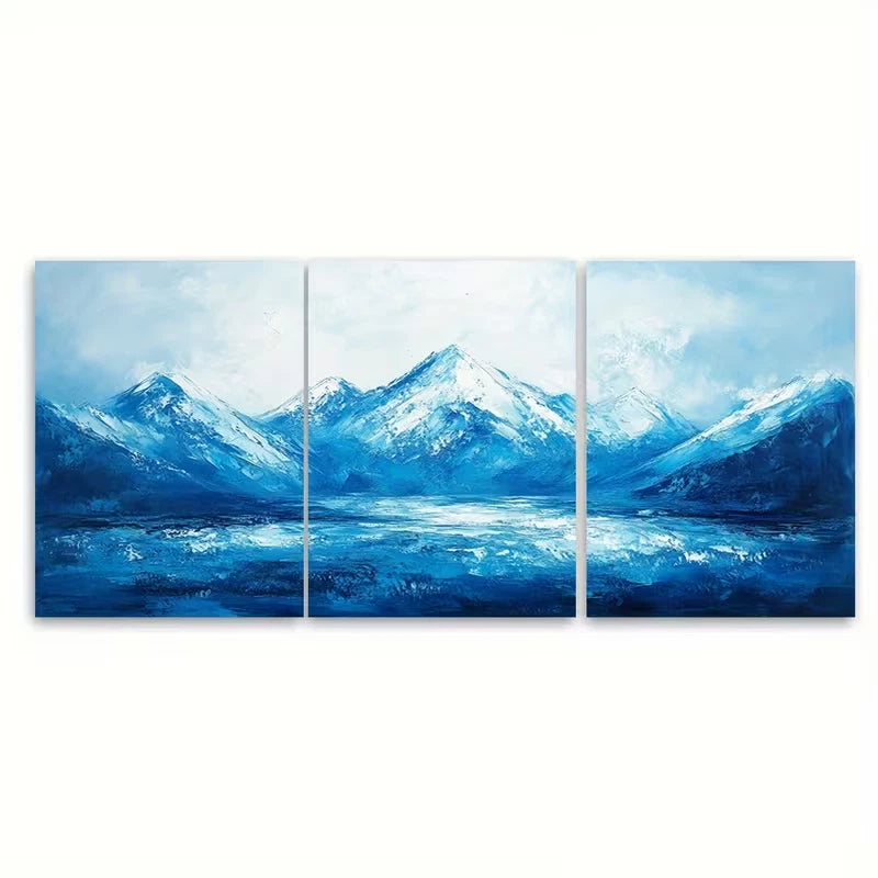 3pcs Blue Mountains with an Impasto Texture Metal Print Ready to Hang Art
