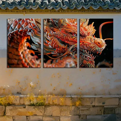 3pcs Flame Dragon Modern Design Metal Print Ready to Hang Art