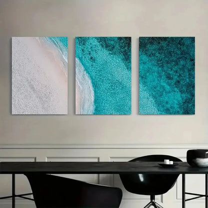 3pcs White Sand Beach and Turquoise Water Metal Print Ready to Hang Art
