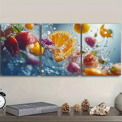 3pcs Colorful Fruits Painting Metal Print Ready to Hang Art