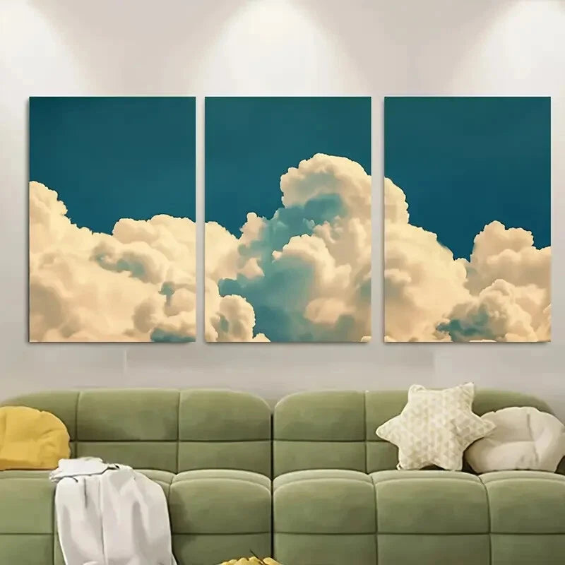 3pcs Vintage Clouds in Sky Photo Surreal Dream Art Metal Print Ready to Hang Art
