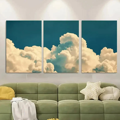 3pcs Vintage Clouds in Sky Photo Surreal Dream Art Metal Print Ready to Hang Art