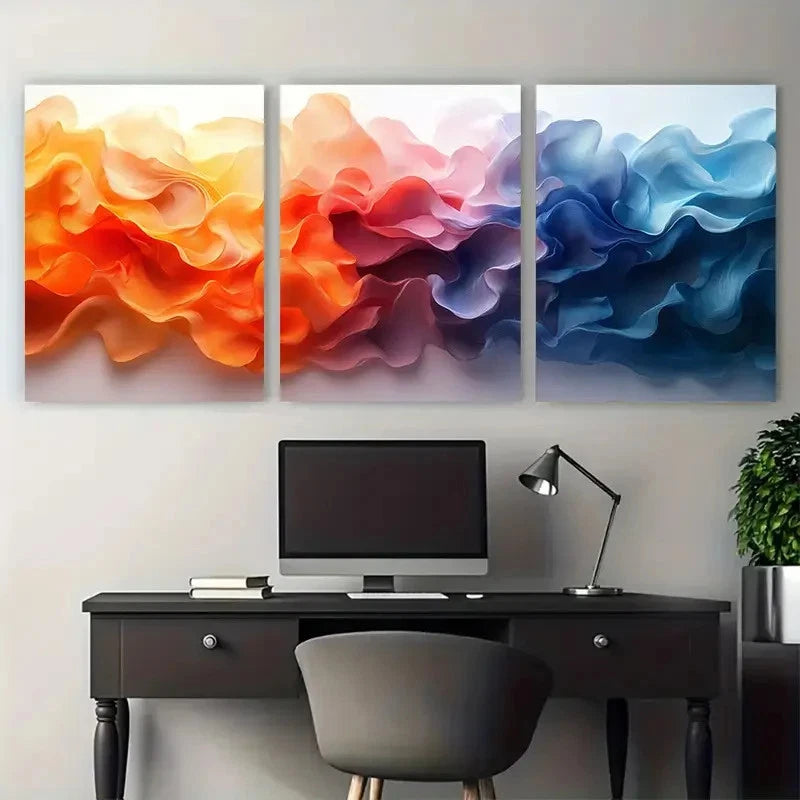 3pcs Multicolour Abstract Illustration Style Metal Print Ready to Hang Art