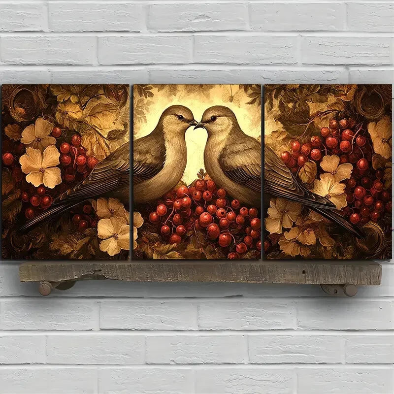 3pcs Birds and Berries Birds & Fruits Metal Print Ready to Hang Art
