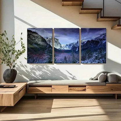 3pcs Valley Woods Snow Mountain Modern Wall Art Set Canvas Framed 40x60cm - High Quality Print 100% Australian Made Wall Canvas Ready to Hang