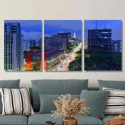 3pcs Paulista Avenue, city night scene, Metal Print Ready to Hang Art