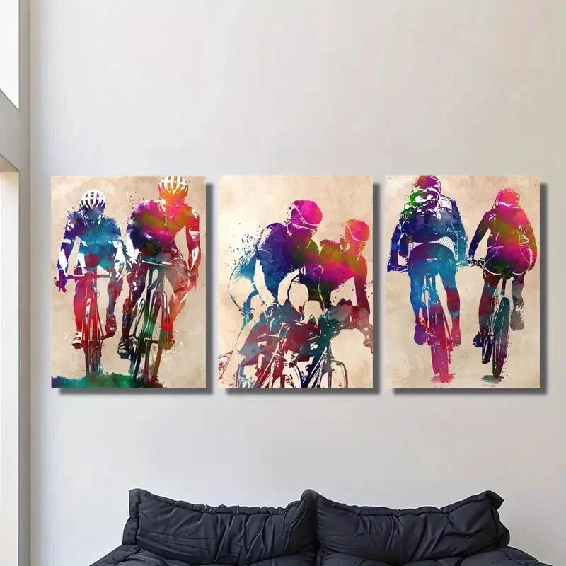3pcs Mountain Bike Watercolor Art, Bicycle Metal Print Ready to Hang Art
