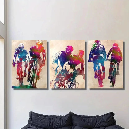 3pcs Mountain Bike Watercolor Art, Bicycle Metal Print Ready to Hang Art
